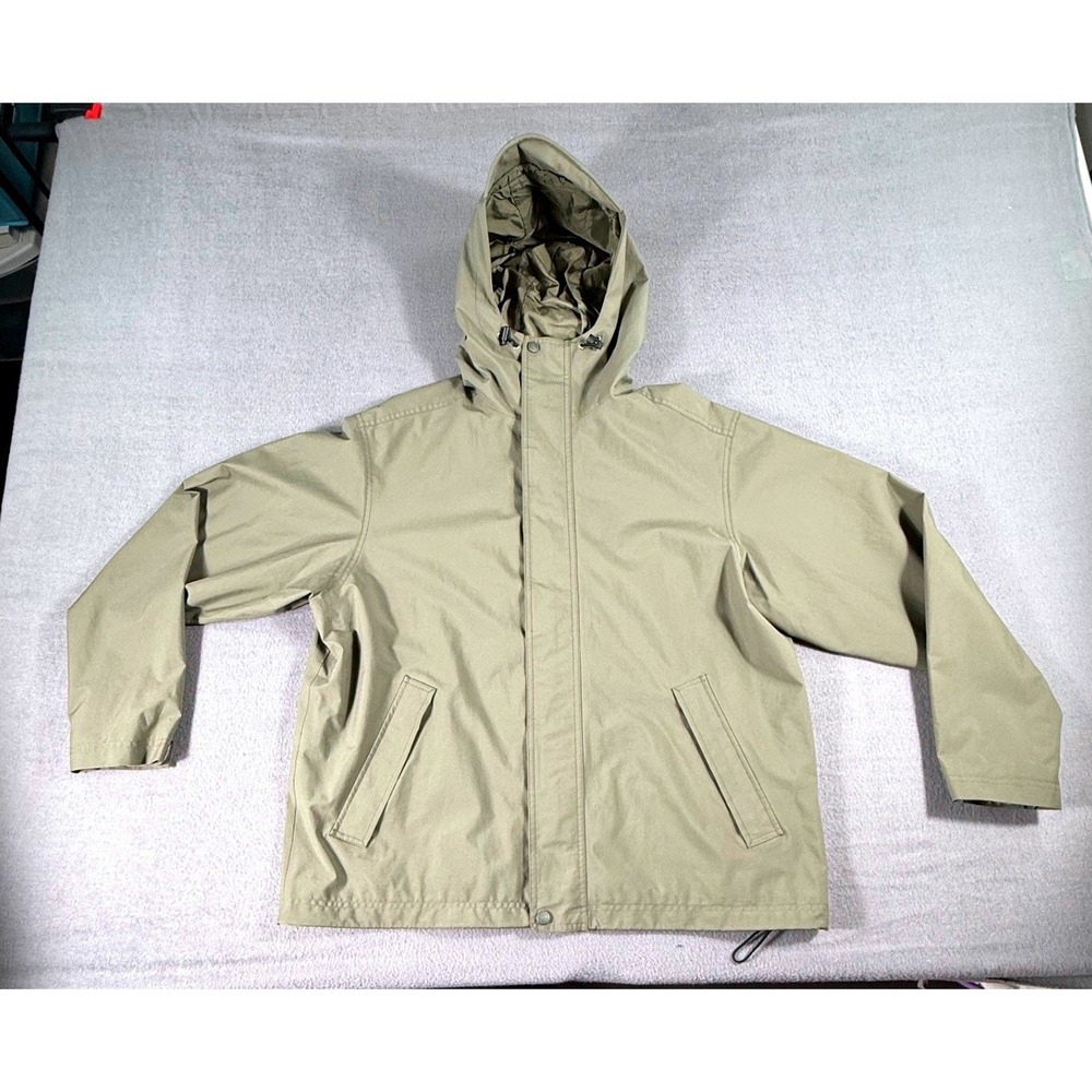 L.L.Bean Men's L‎ Hooded Windbreaker Jacket Olive Green Zip Front Outdoor Hiking